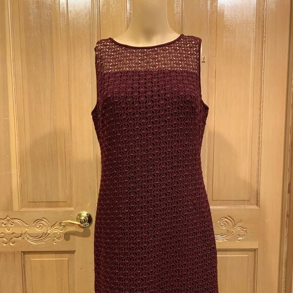 Ralph Lauren Evening Deep Burgundy Maroon Lace Sleeveless Dress sz 8 - Picture 2 of 6